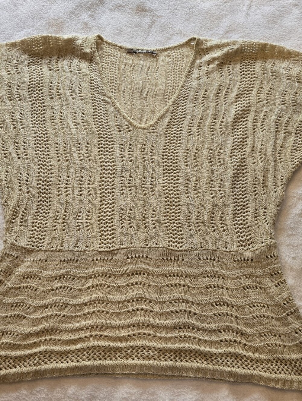 Light Cream Knit V-Neck Women's Sweater